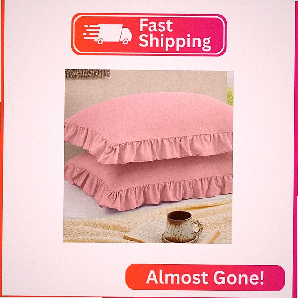 Cobedzy Ruffled Pillow Cases Set of 2, Pink Standard Pillow Shams Brushed Microf