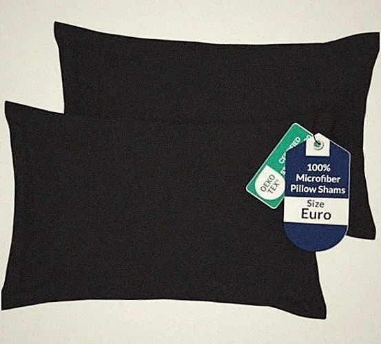 Pillow Shams 2 Pack Euro Size 26x26 Inch - Brushed 1800 European Black